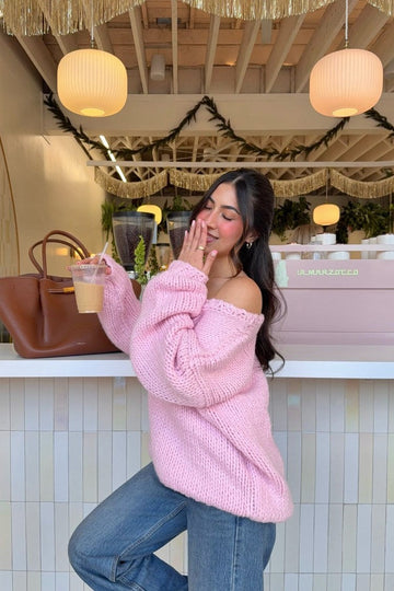 Delvey Light Pink Chunky Knit Sweater — 1