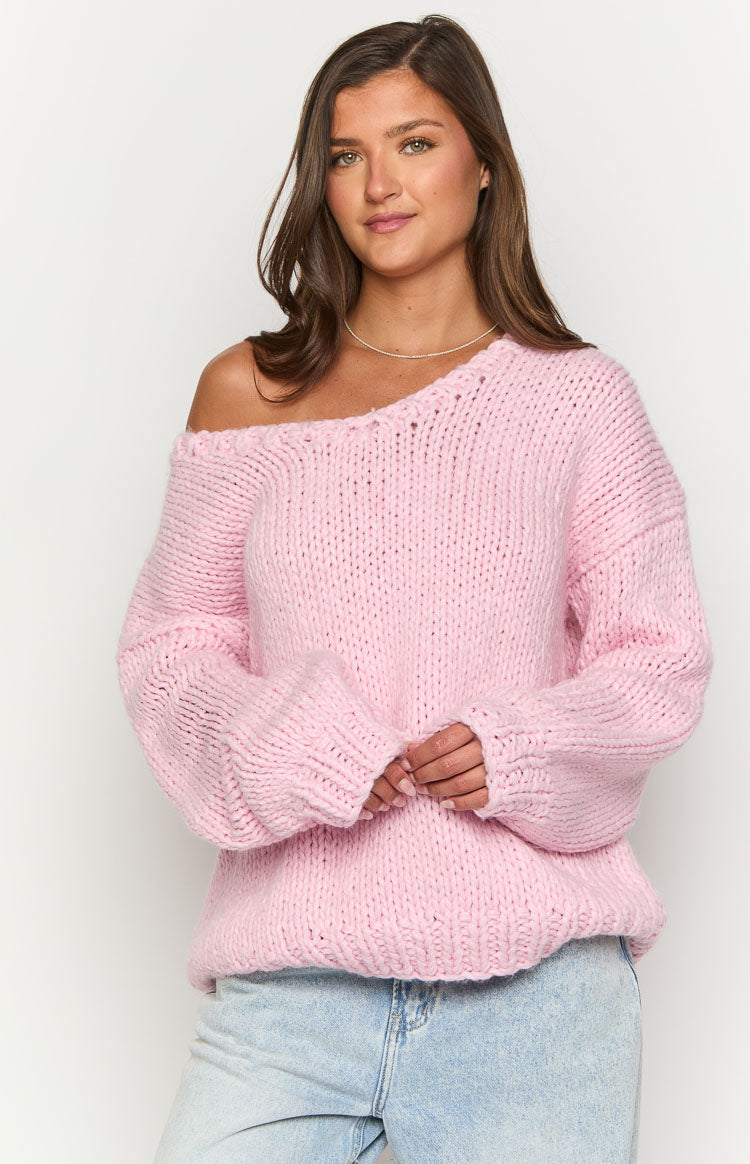 Delvey Light Pink Chunky Knit Sweater — 1