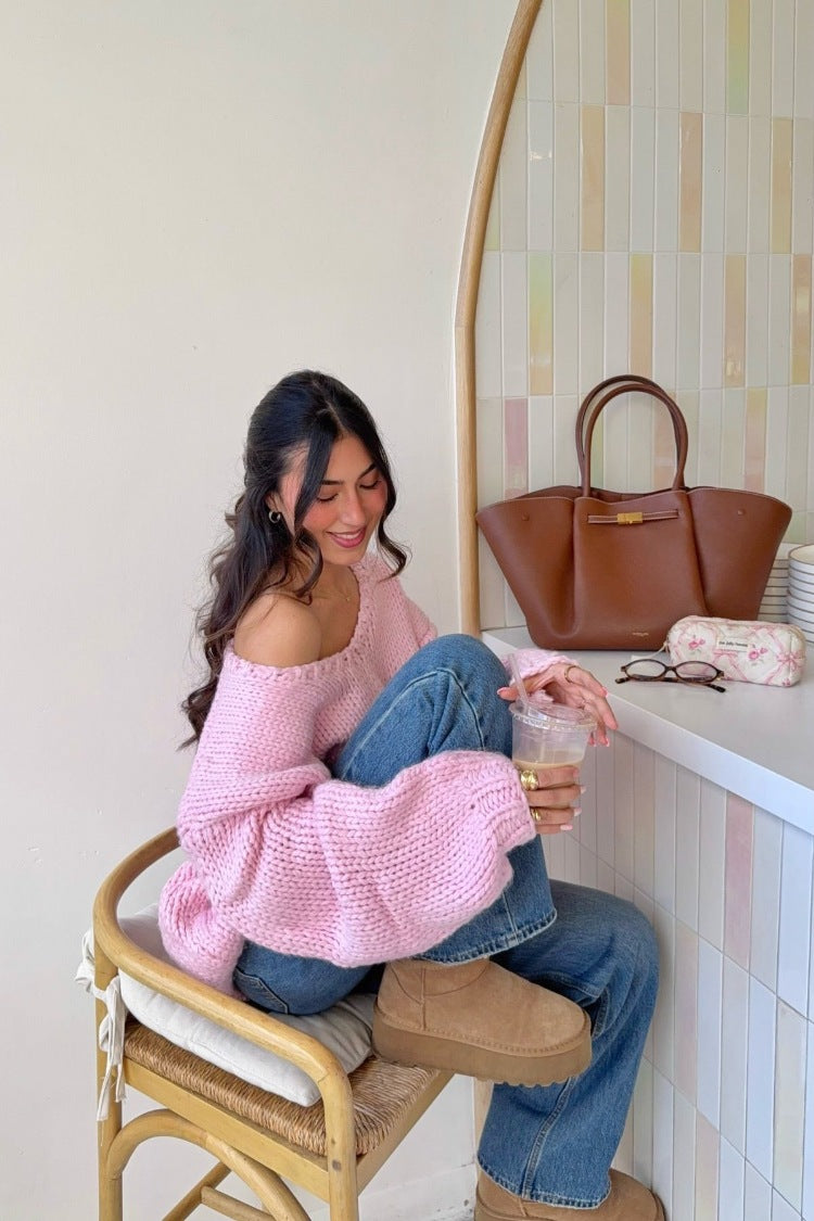 Delvey Light Pink Chunky Knit Sweater — 3