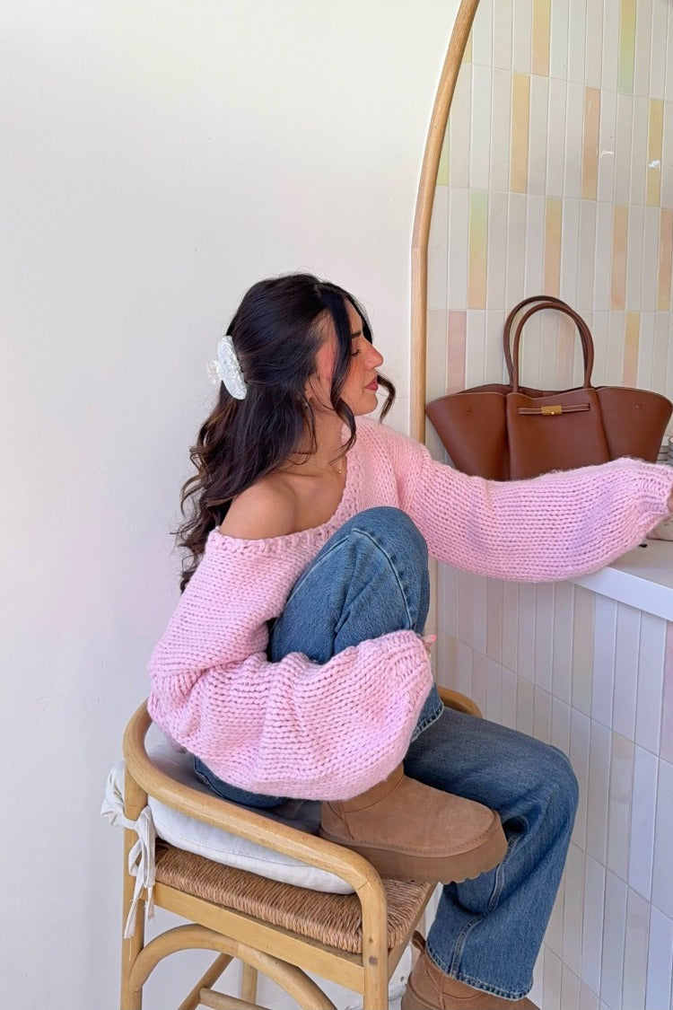 Delvey Light Pink Chunky Knit Sweater — 4