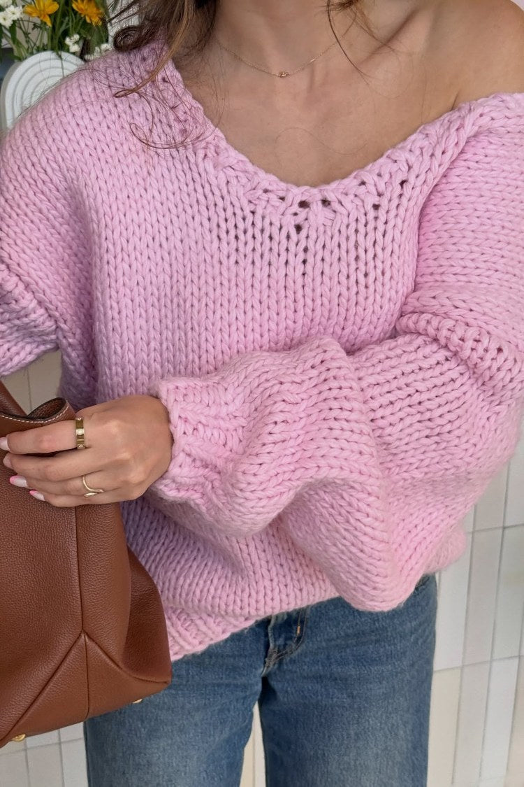 Delvey Light Pink Chunky Knit Sweater — 9