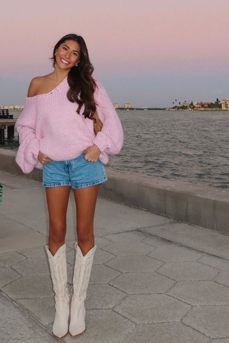 Delvey Light Pink Chunky Knit Sweater — 10