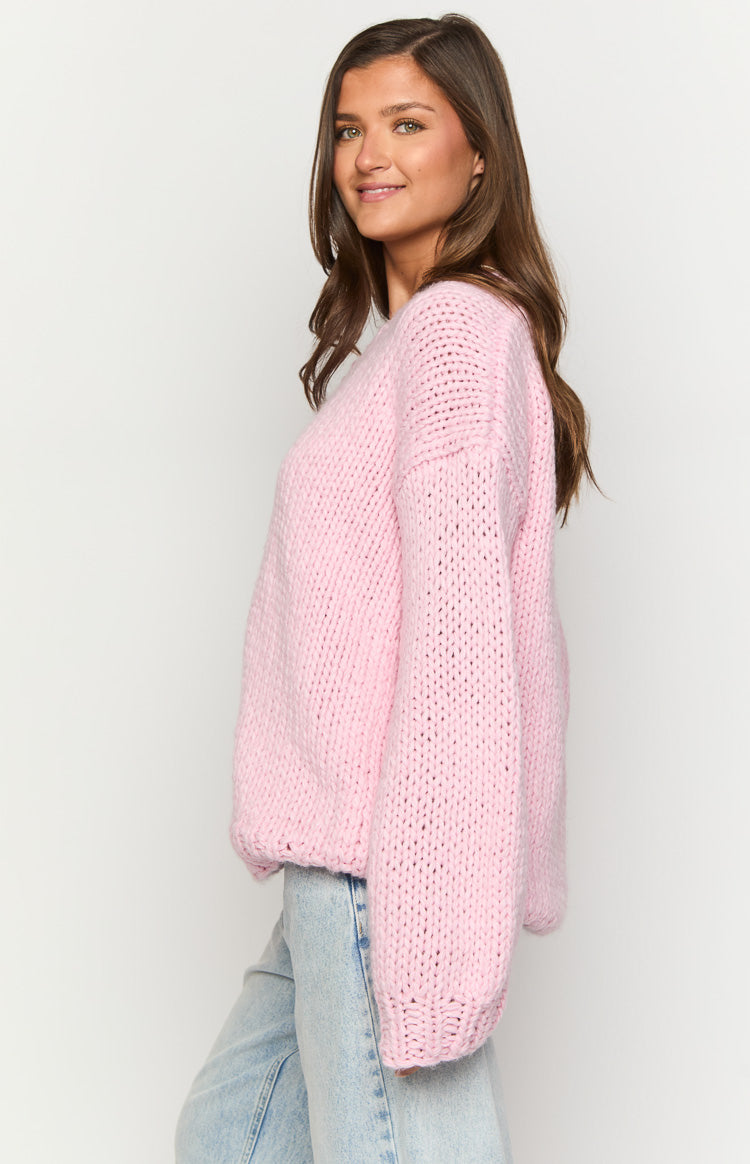 Delvey Light Pink Chunky Knit Sweater — 12