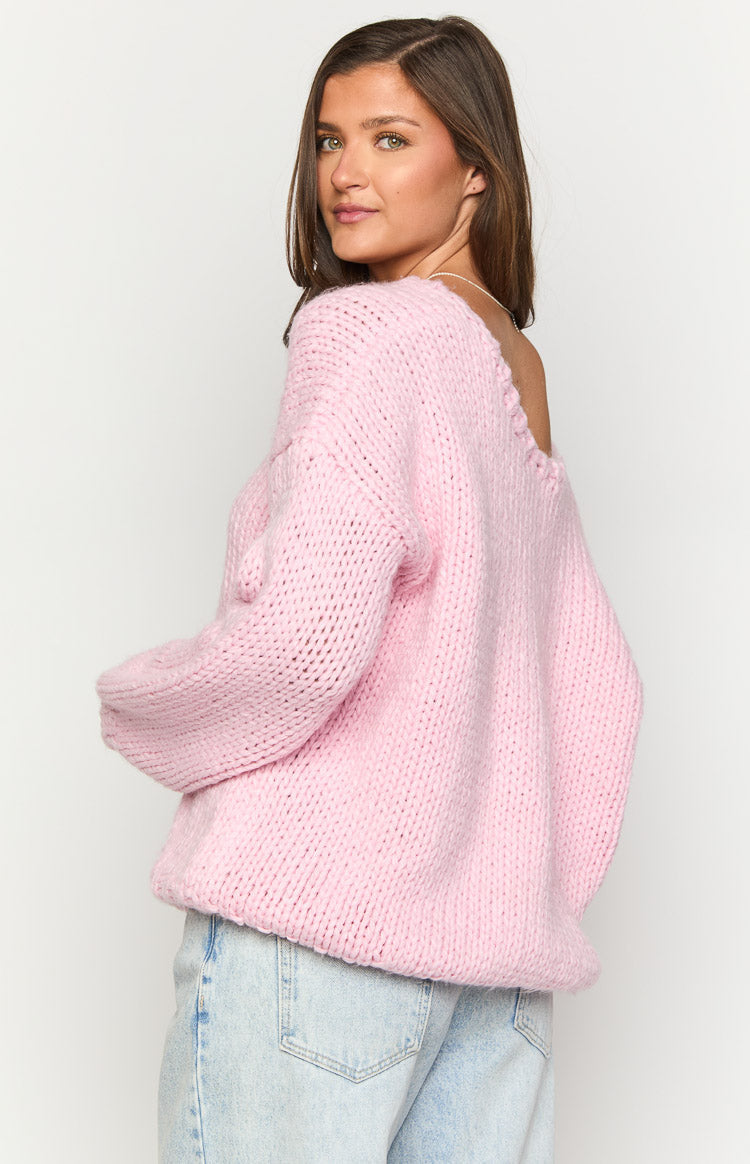 Delvey Light Pink Chunky Knit Sweater — 13