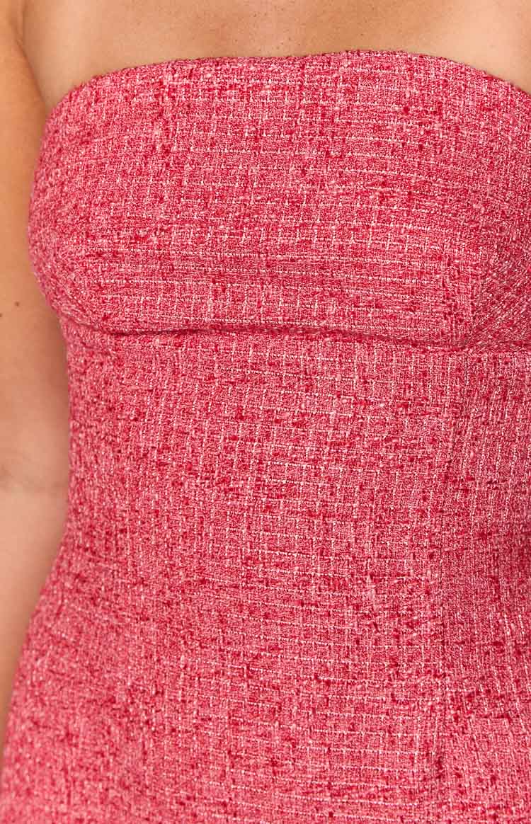 Monaco Red Tweed Strapless Mini Dress — 6