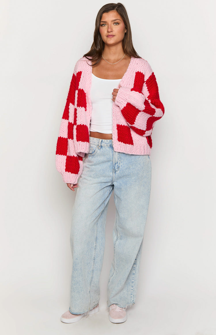 Envi Pink And Red Checkered Knit Cardigan — 8