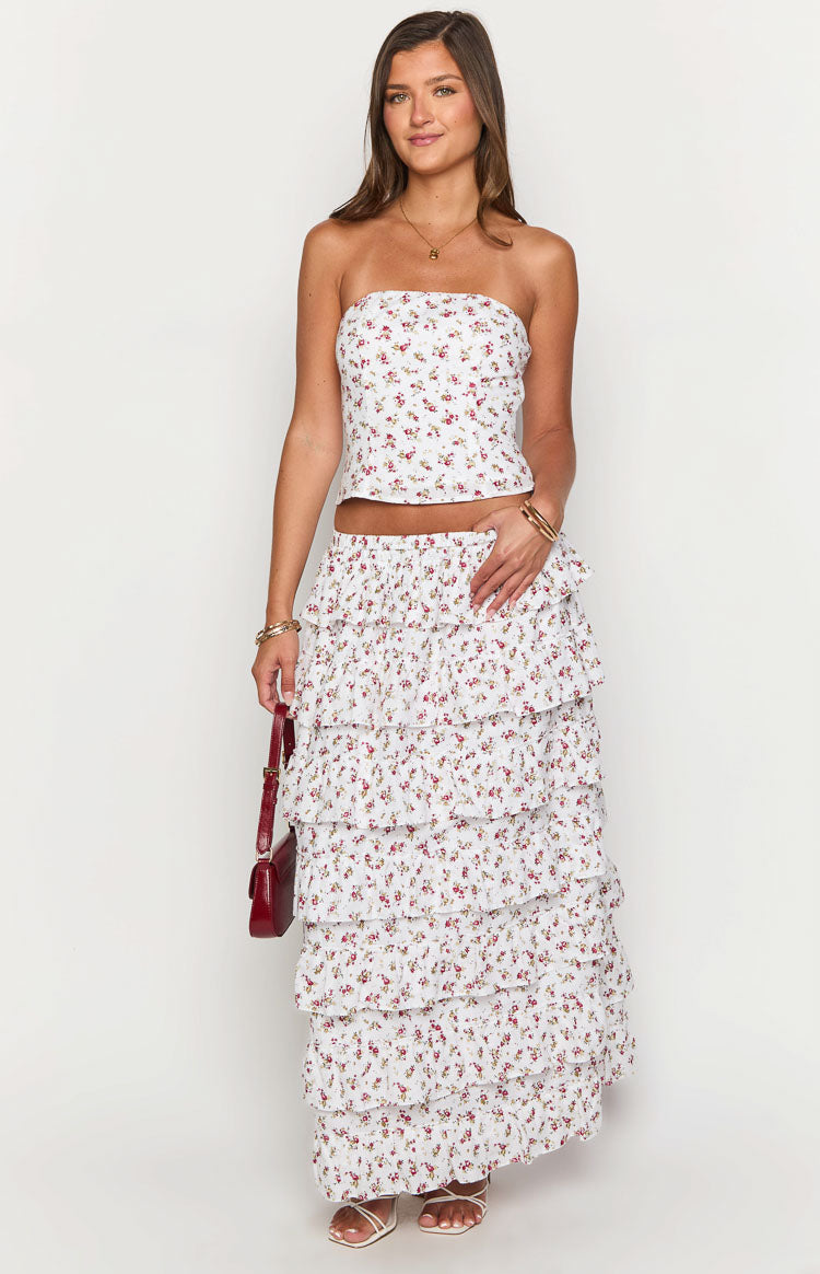 Paisley White Floral Strapless Top — 3