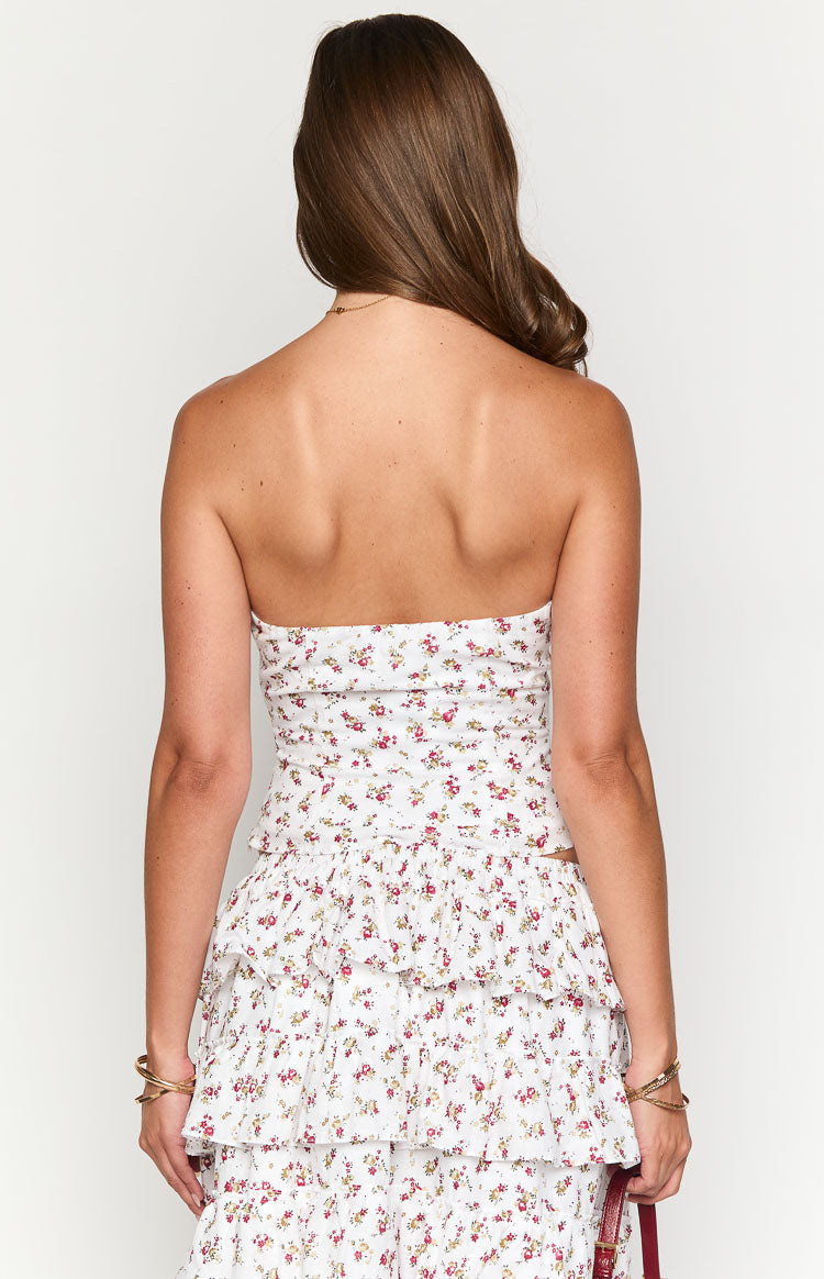 Paisley White Floral Strapless Top — 5