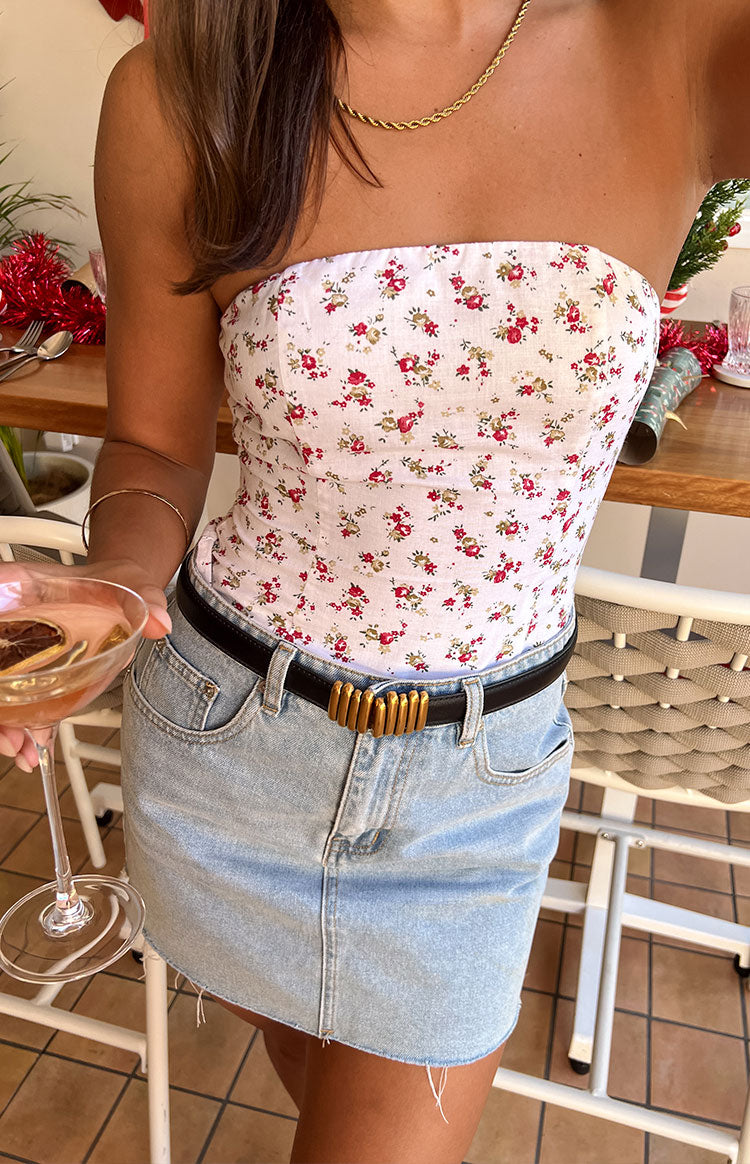 Paisley White Floral Strapless Top — 9