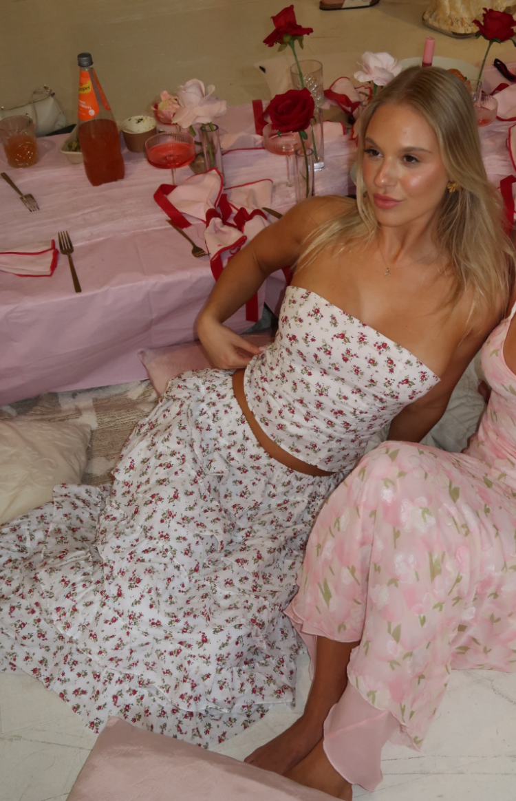 Paisley White Floral Strapless Top — 11