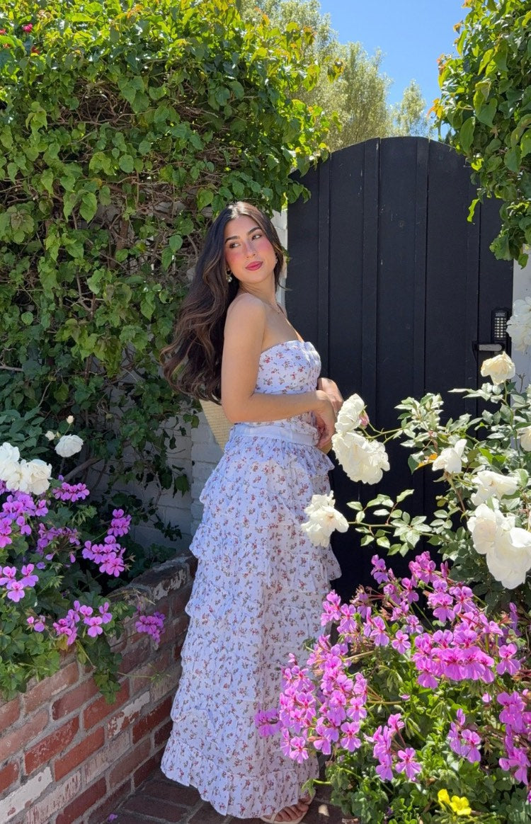 Paisley White Floral Strapless Top — 16