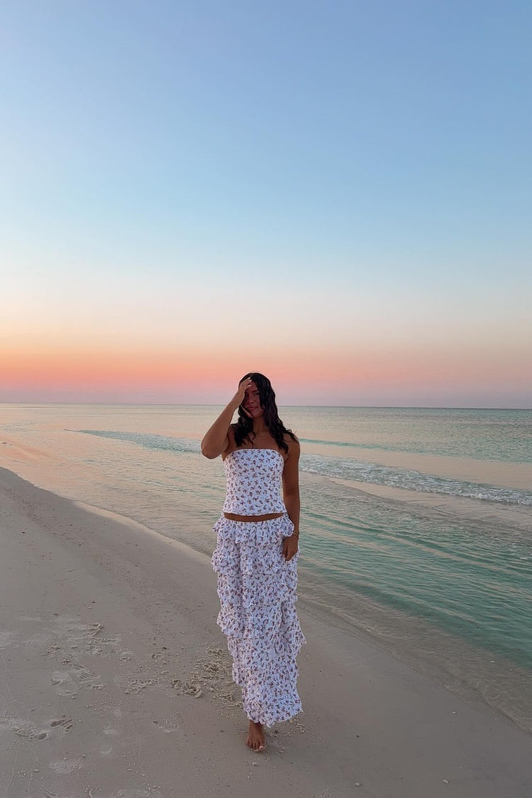 Paisley White Floral Ruffle Maxi Skirt — 5