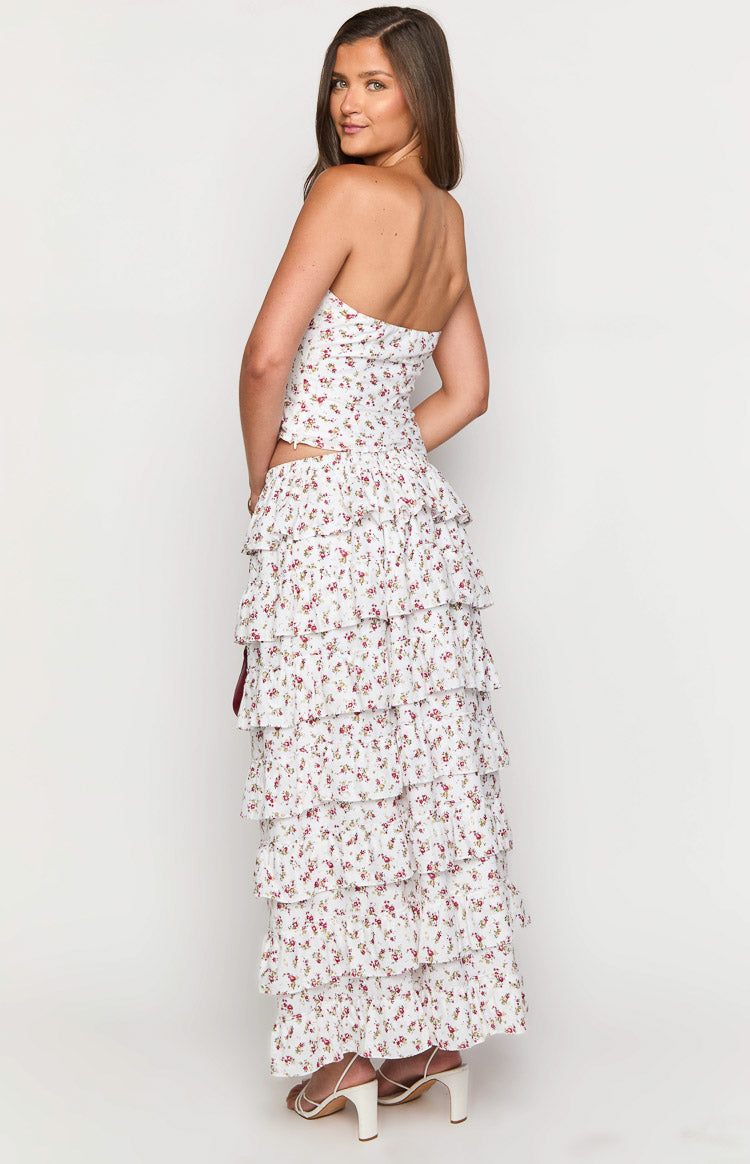 Paisley White Floral Ruffle Maxi Skirt — 8