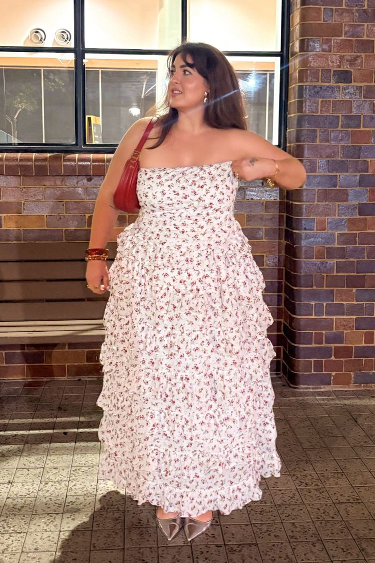Paisley White Floral Ruffle Maxi Skirt — 11