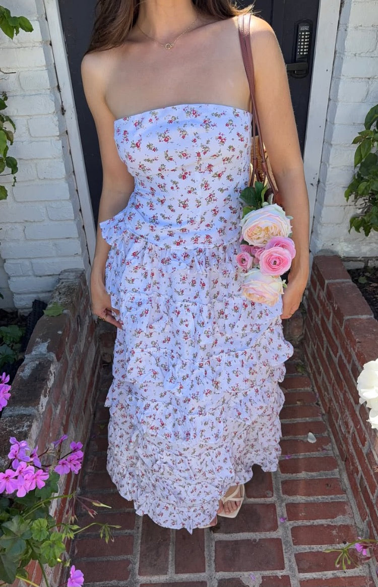 Paisley White Floral Ruffle Maxi Skirt — 17