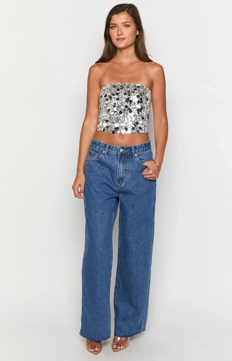 She's Yours Mid Wash Denim Wide Leg Boyfriend Jeans — 2