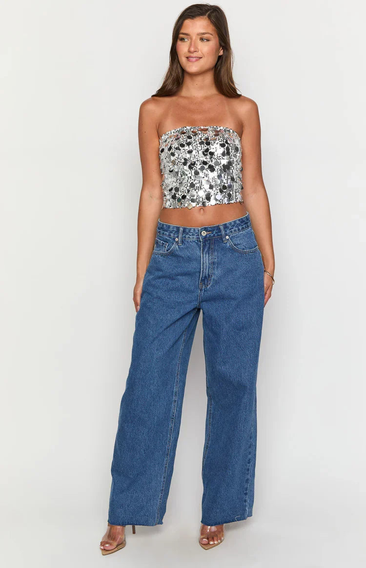 She's Yours Mid Wash Denim Wide Leg Boyfriend Jeans — 3