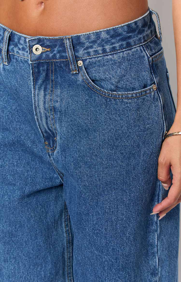 She's Yours Mid Wash Denim Wide Leg Boyfriend Jeans — 6
