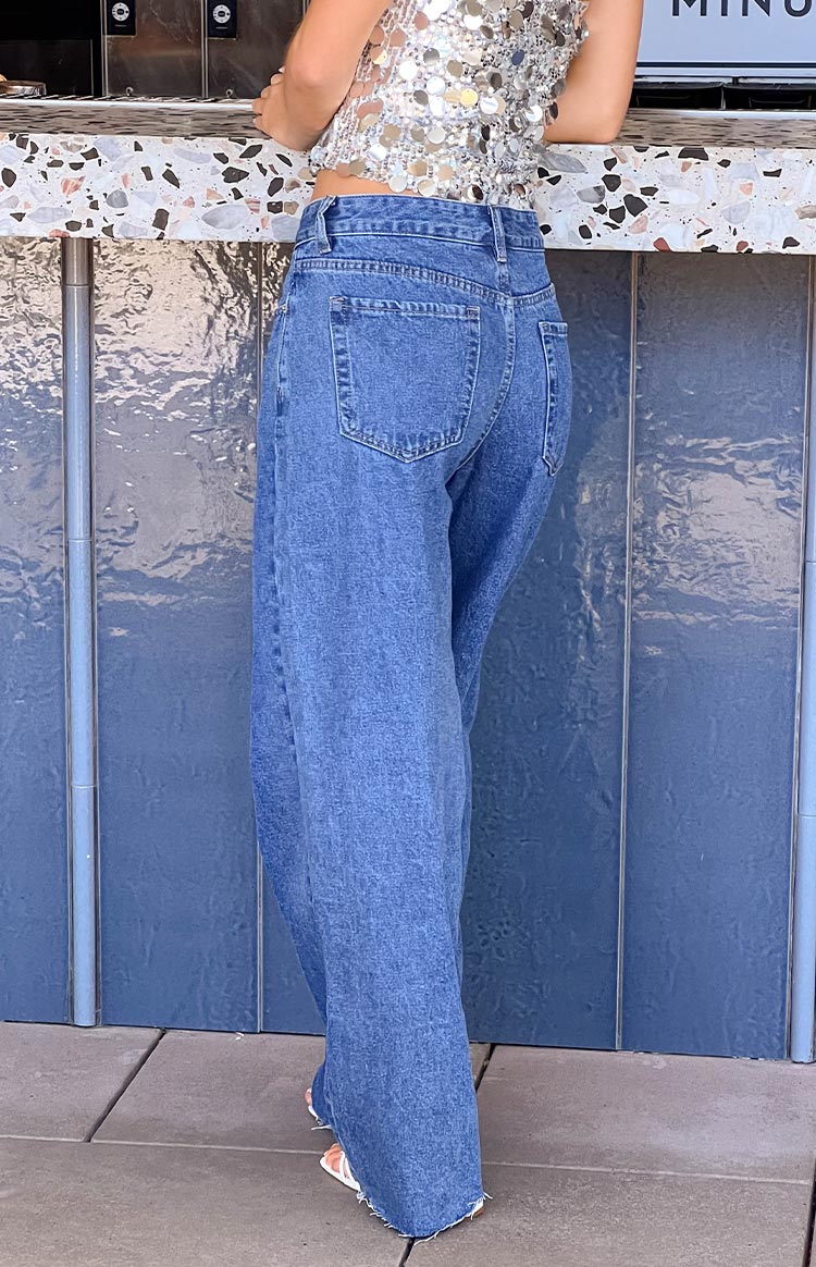 She's Yours Mid Wash Denim Wide Leg Boyfriend Jeans — 10