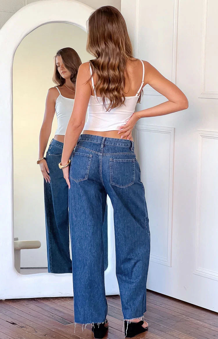 She's Yours Mid Wash Denim Wide Leg Boyfriend Jeans — 13