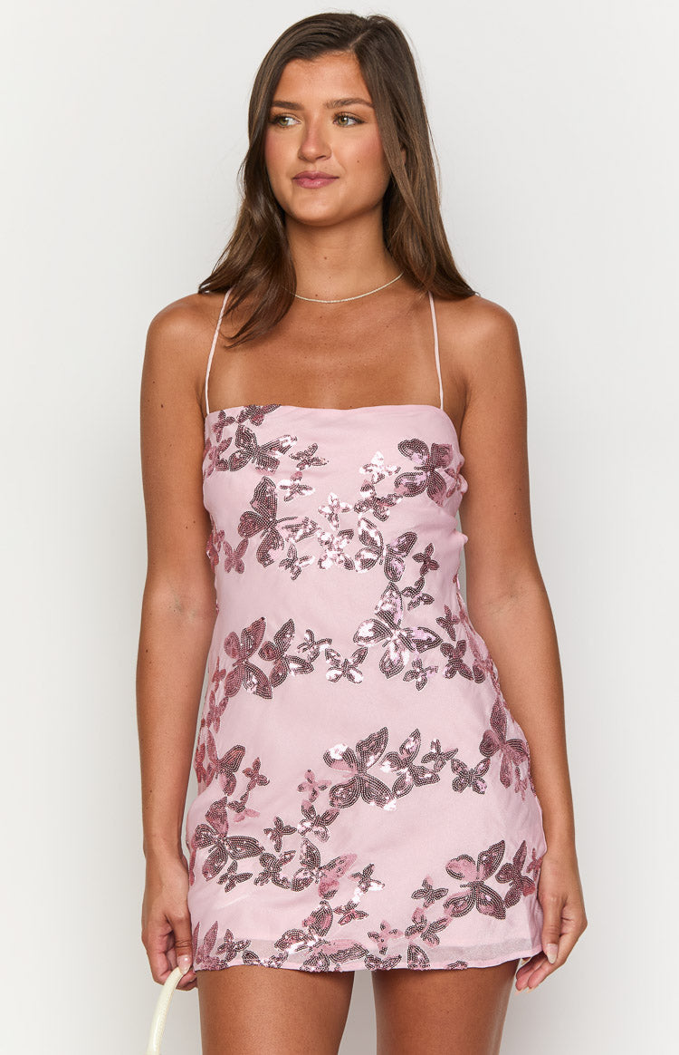 Alora Pink Butterfly Sequin Mini Dress — 1