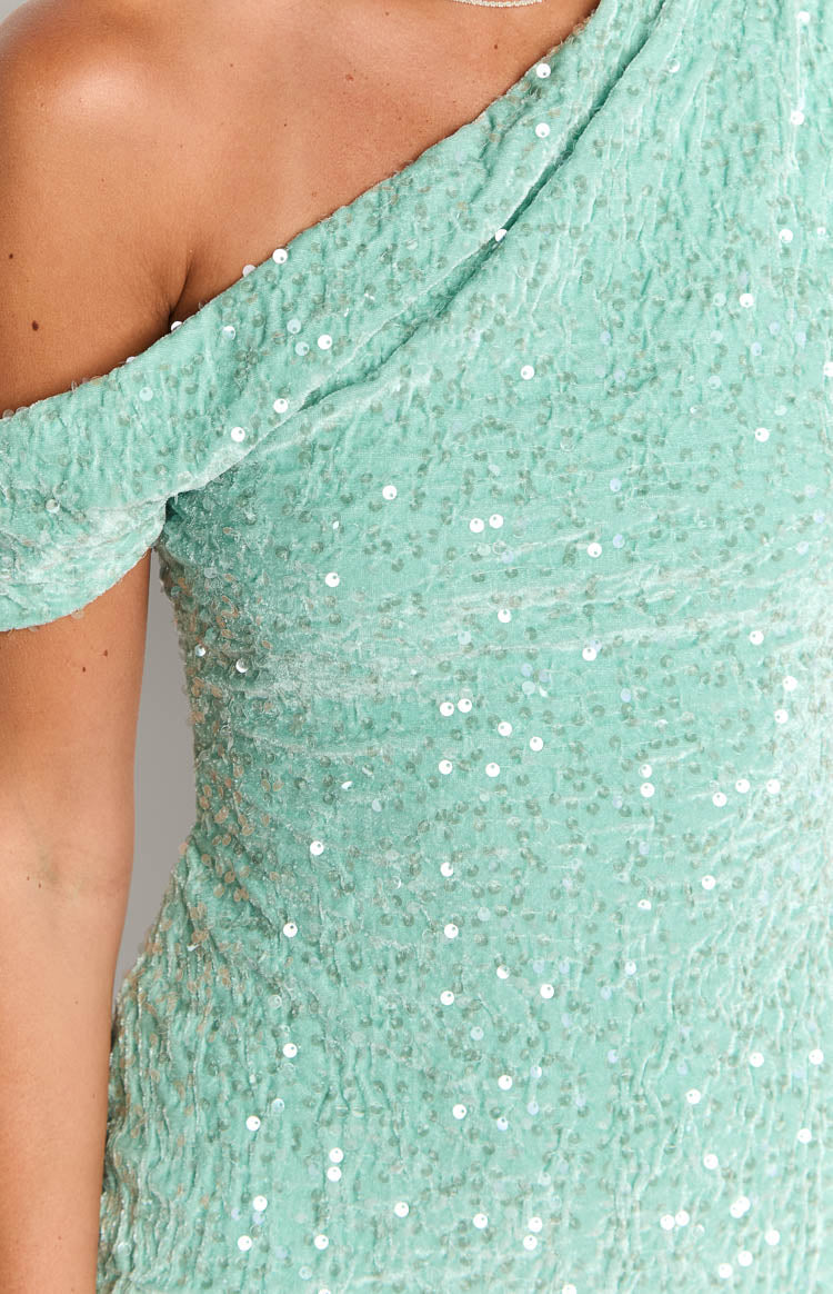 Dayton Teal Sequin Mini Dress — 5