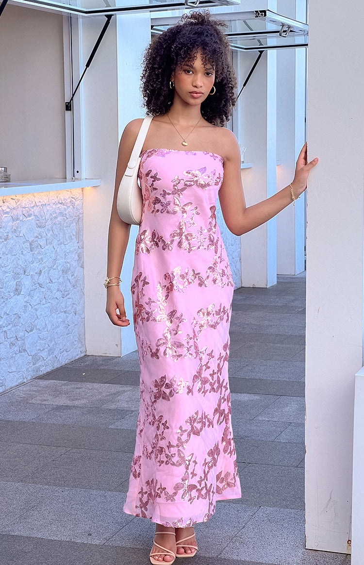 Tari Pink Butterfly Sequin Maxi Dress — 1