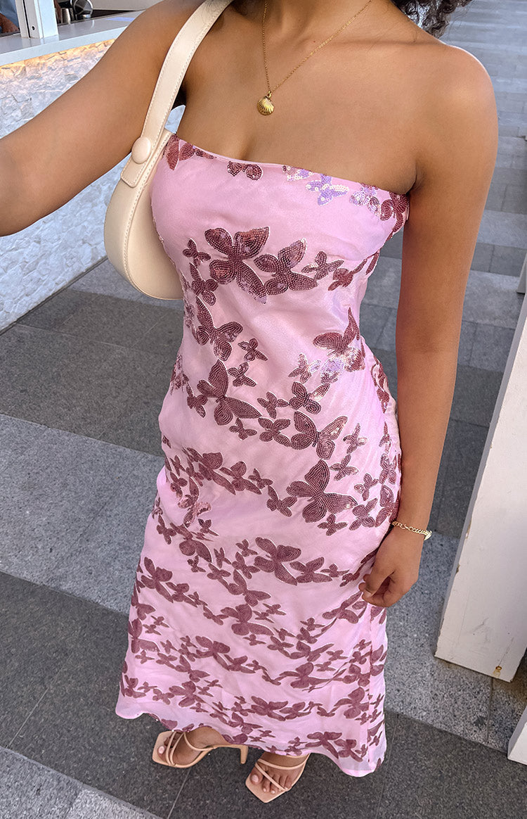 Tari Pink Butterfly Sequin Maxi Dress — 8