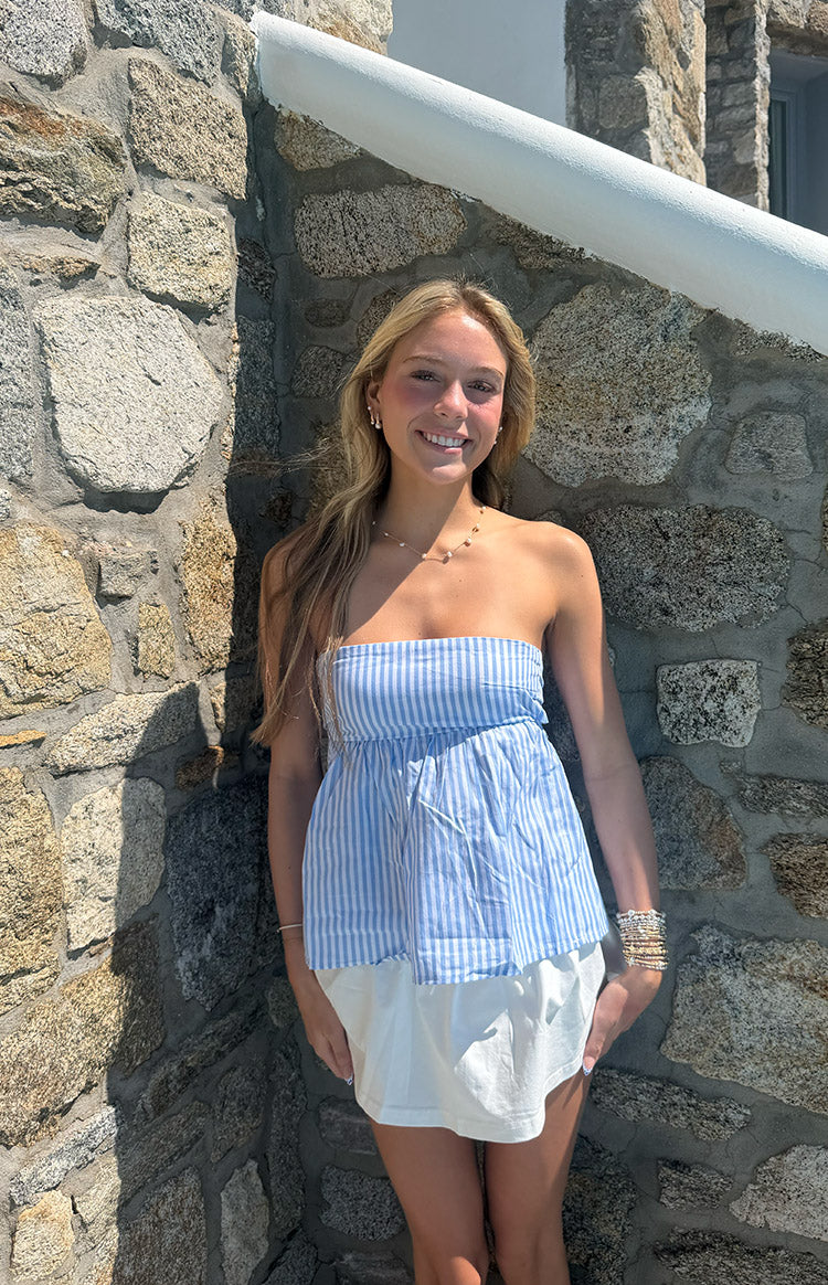 Klee Light Blue Strapless Tie Back Top — 4