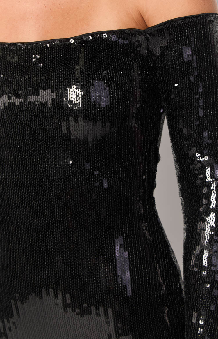Jazmin Black Sequin Long Sleeve Mini Dress — 6