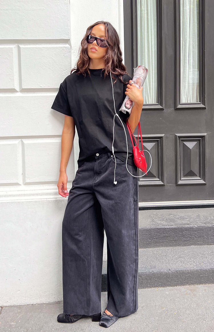 She's Yours Black Wide Leg Boyfriend Jeans — 1
