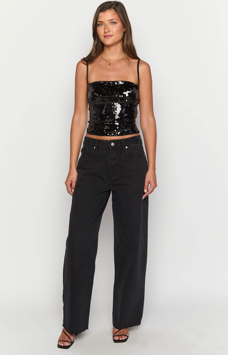 She's Yours Black Wide Leg Boyfriend Jeans — 1