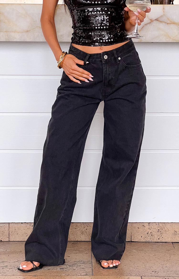 She's Yours Black Wide Leg Boyfriend Jeans — 8