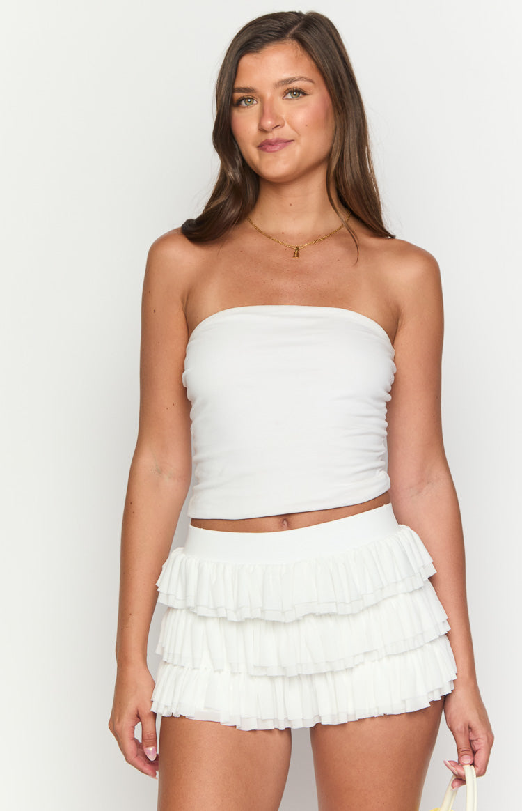 Belle White Ruffle Shorts — 2