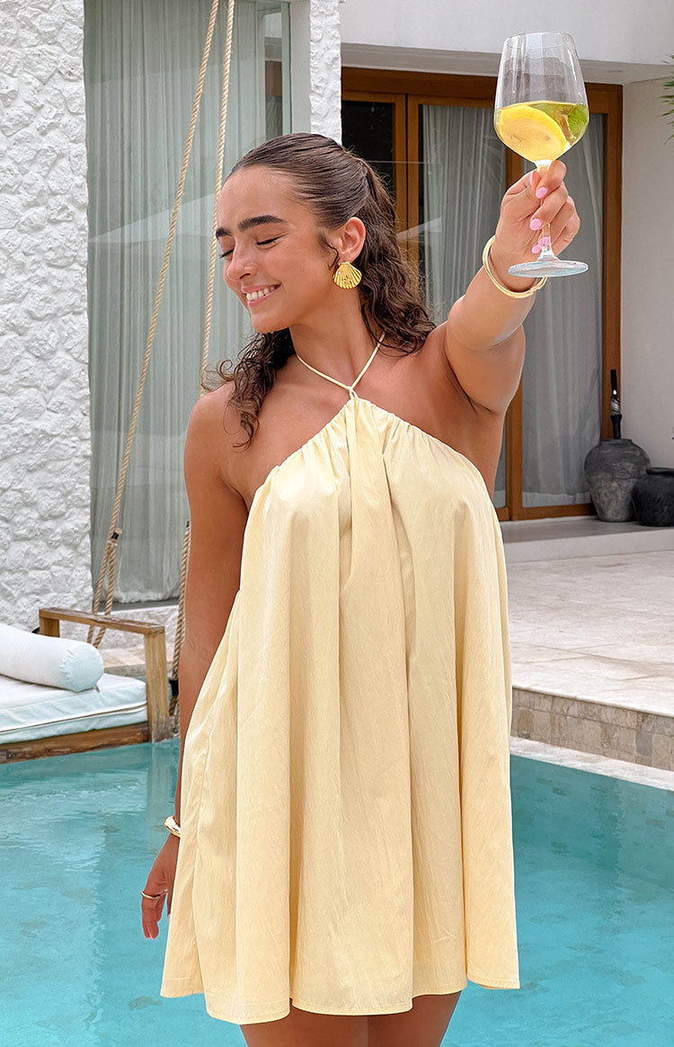 Talei Yellow Halter Puff Mini Dress — 1