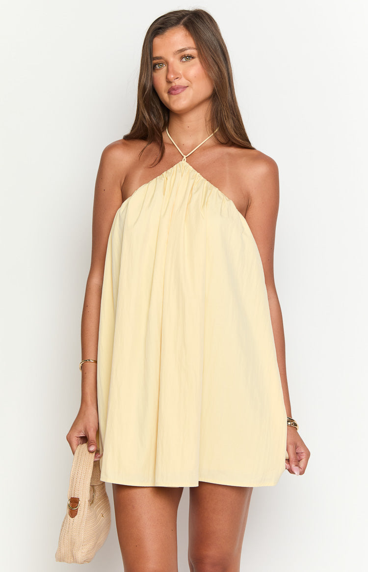 Talei Yellow Halter Puff Mini Dress — 1