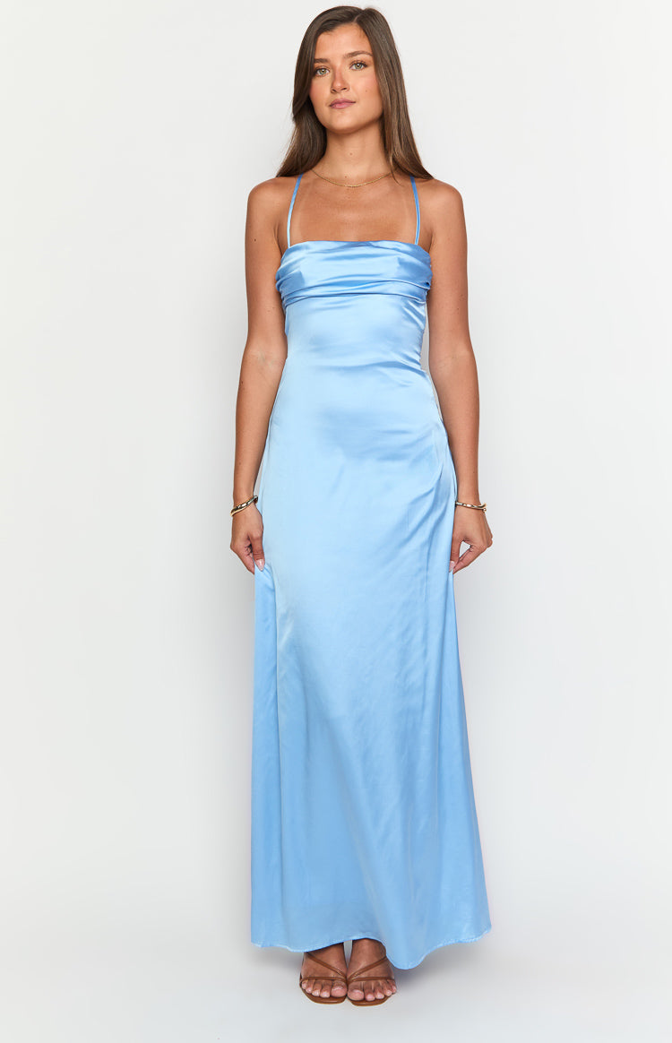 Blaise Blue Satin Maxi Dress — 1