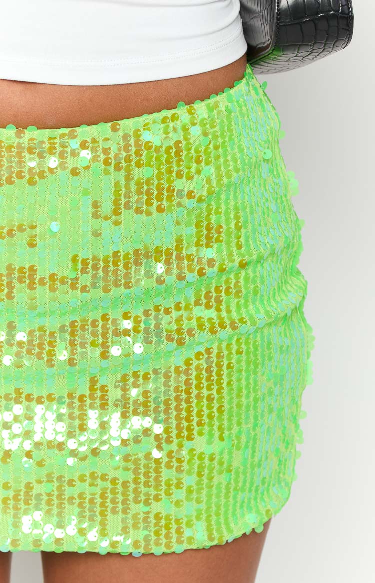Emiko Green Sequin Mini Skirt — 6