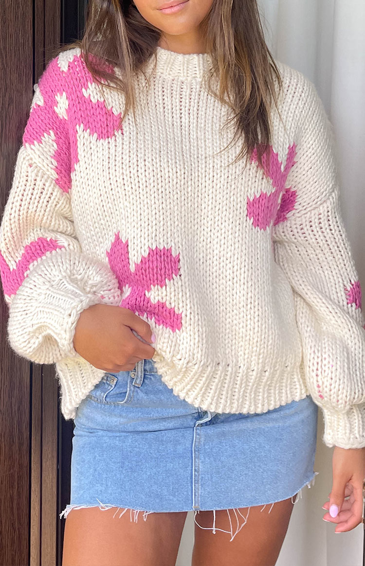 Ryver Cream Flower Knit Sweater — 1