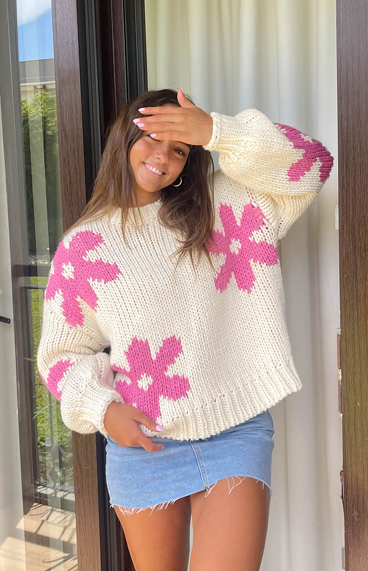 Ryver Cream Flower Knit Sweater — 1
