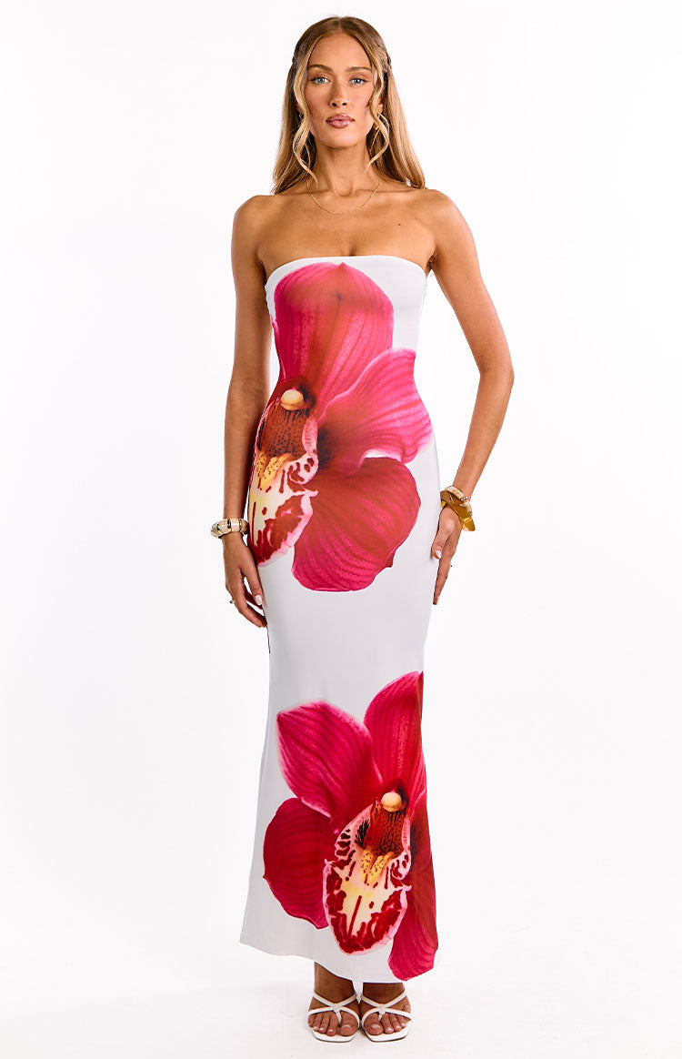 Arizona White Orchid Print Maxi Dress — 2