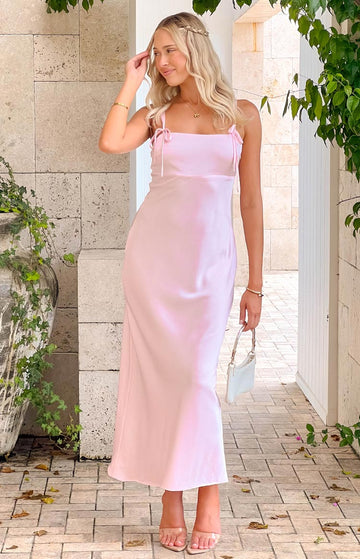Zya Light Pink Satin Maxi Dress — 1
