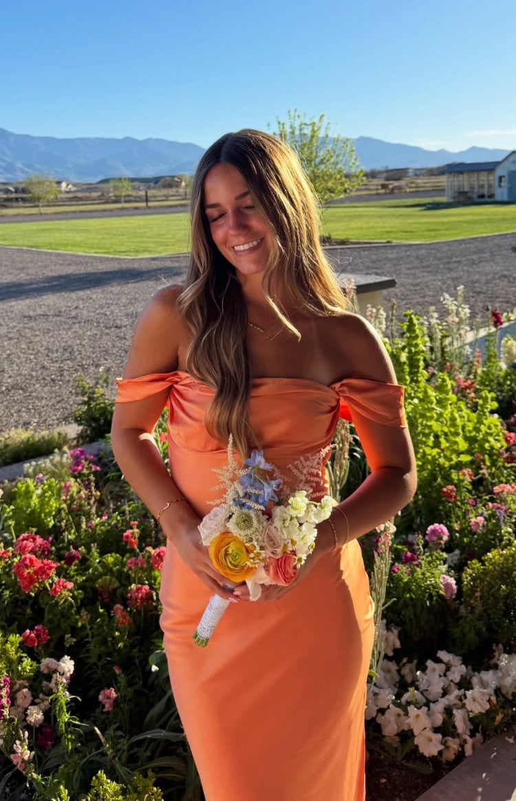 Ella Orange Off Shoulder Formal Dress — 7