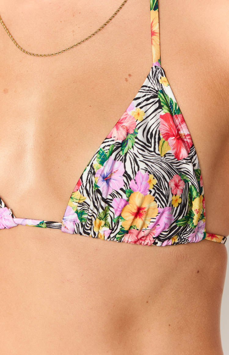 9.0 Swim Oceania White Zebra Floral Triangle Bikini Top — 9