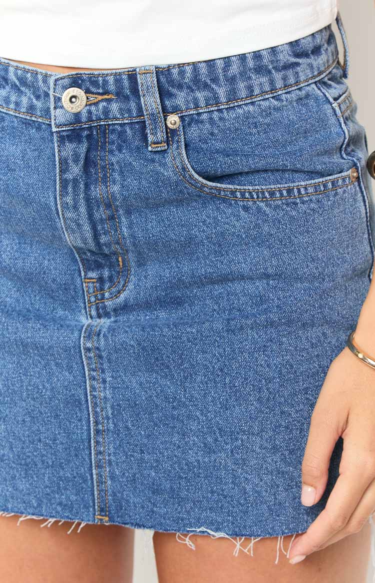 Siletto Mid Wash Denim Low Rise Mini Skirt — 6