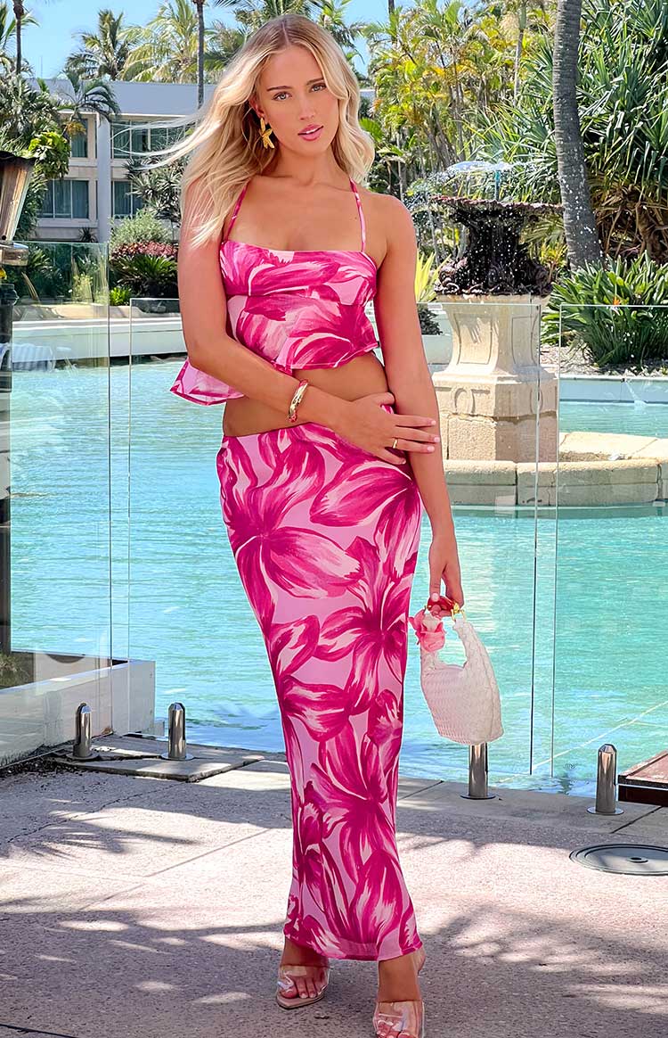 Karla Pink Floral Maxi Skirt — 1