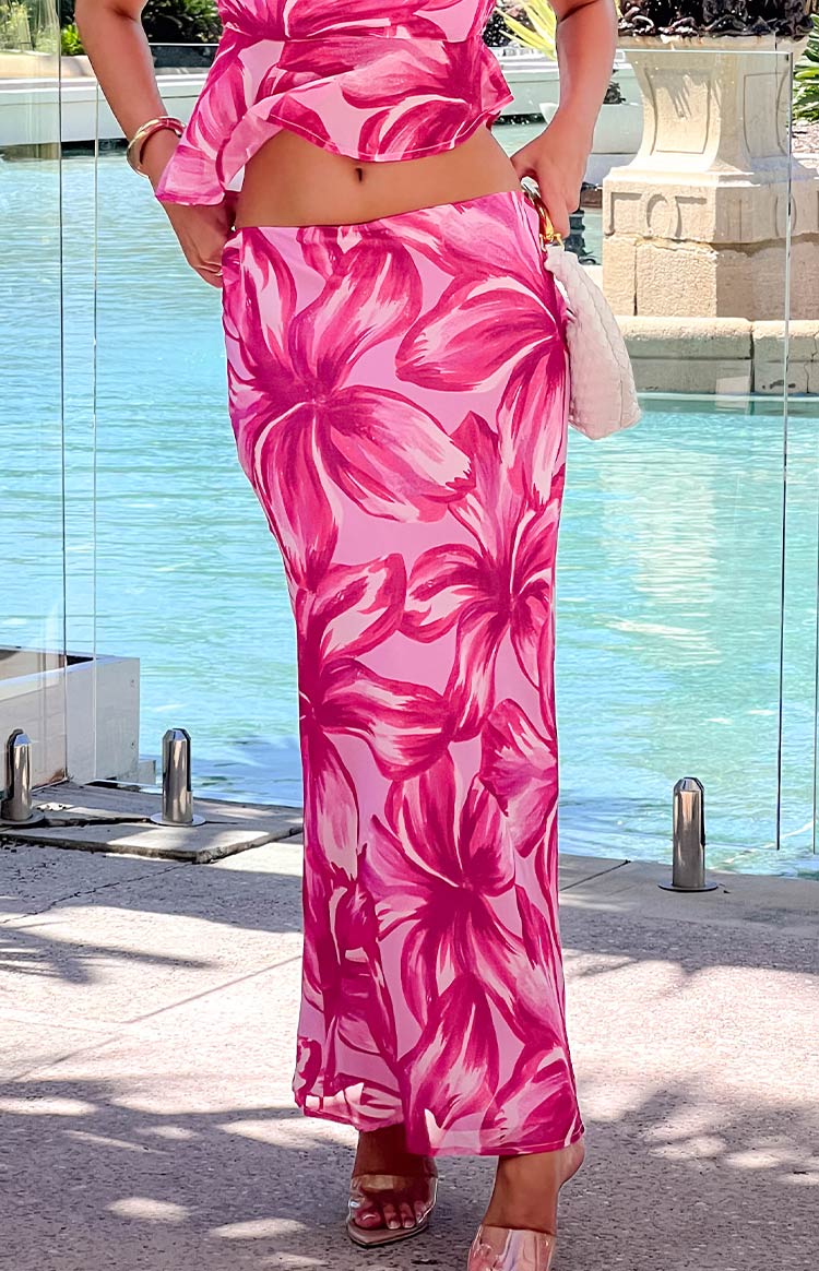 Karla Pink Floral Maxi Skirt — 1