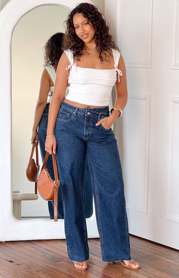 Kansis Dark Blue Uneven Waist Jeans — 1