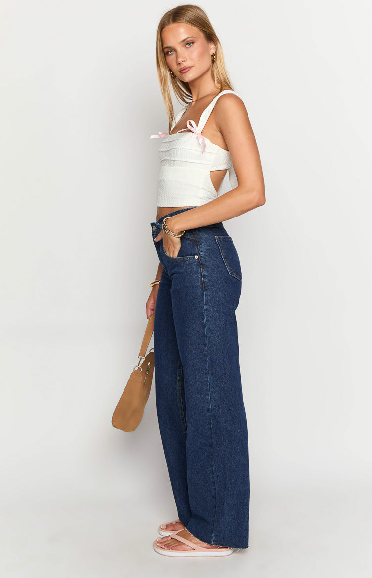 Kansis Dark Blue Uneven Waist Jeans — 4
