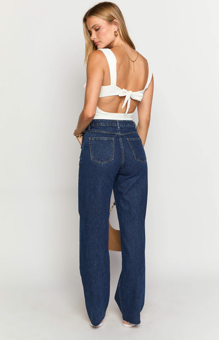 Kansis Dark Blue Uneven Waist Jeans — 5